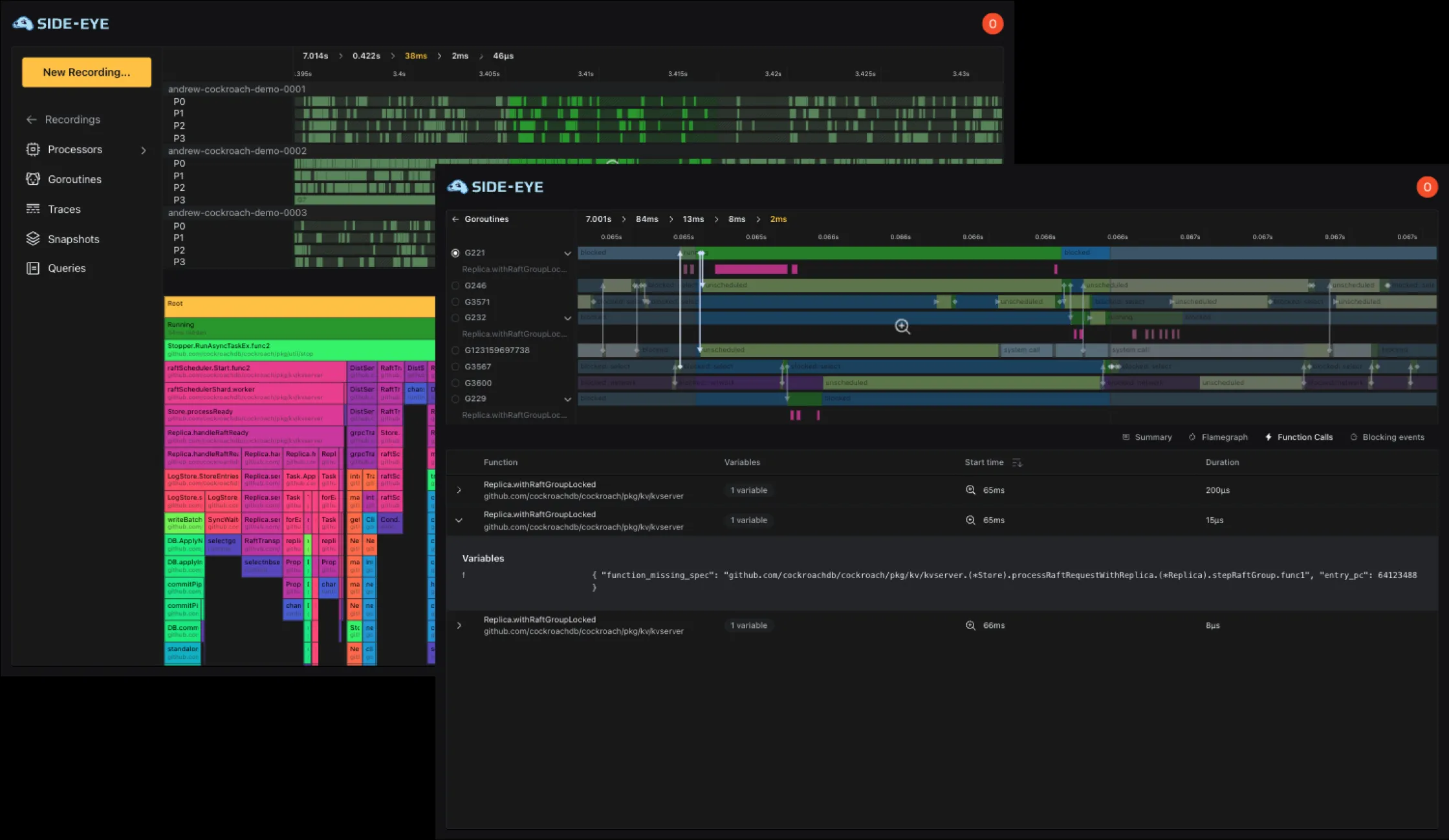 Traversal of collected data from Go systems is made easy with a snappy interface.